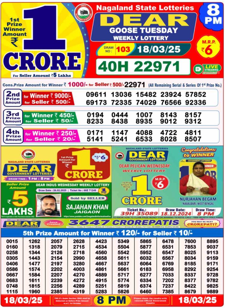 Nagaland State Lottery Result Today Live