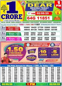 Nagaland State Lottery Sambad Results 02.05.2025- Dear Meghna (Morning Draw): 1:00 PM