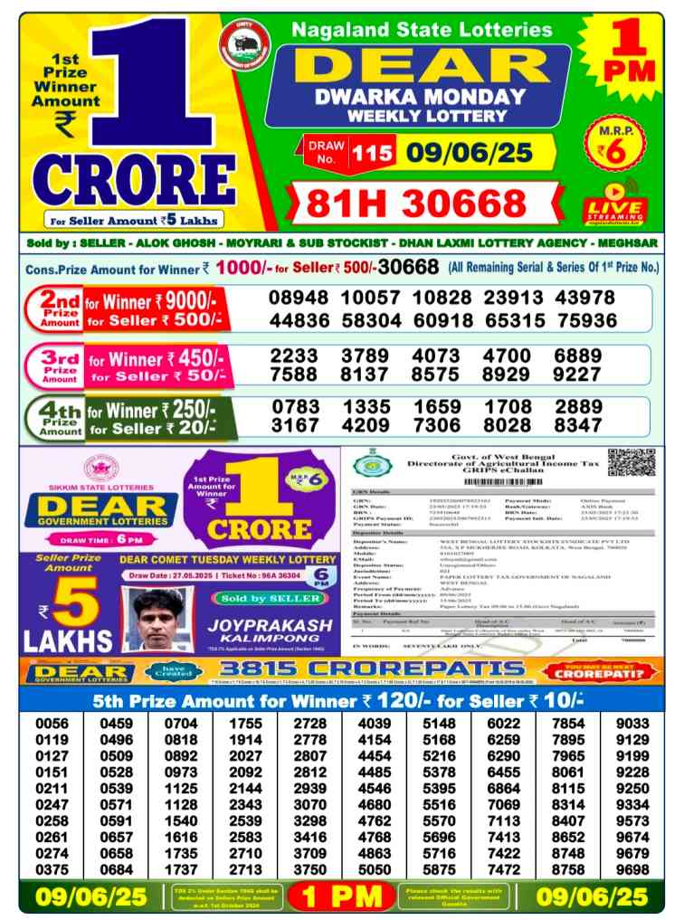 Nagaland Sambad Lottery Result Today, June 9, 2024